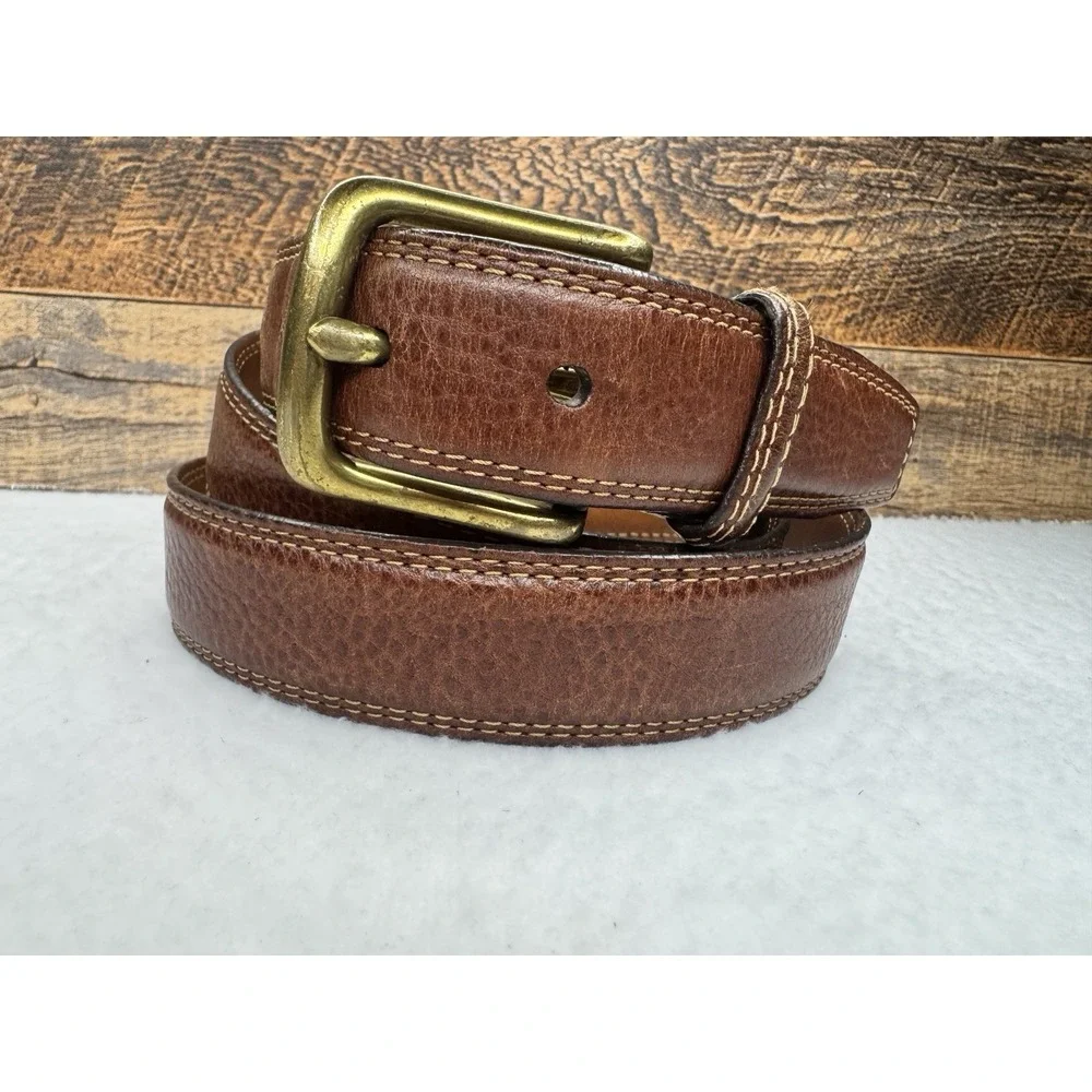 Orvis Men's Brown Leather‎ Belt Size 42 Style # 87HX Gold Brass Buckle